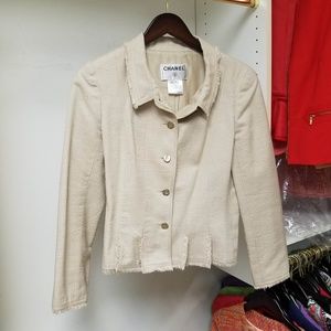 CHANEL Beige Jacket w/ Hammered CC Buttons Fringe
